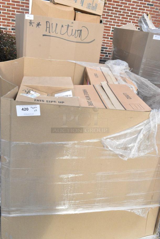 9 BRAND NEW! Boxes Including C55UT1 Dart Clear Hinged Plastic Large Container, 395RP09 EcoChoice No PFAS Added Bamboo / Bagasse Blend 9" Plate - 500/Case, TD24 Solo Ultra Clear™ TD24 24 oz. Customizable Clear PET Plastic Cold Cup - 600/Case, 130TRAY16 Visions Black PET Plastic 16" Thermoform Catering / Deli Tray - 25/Case, SLKC12/24 Fabri-Kal Strawless Lid. 9 Times Your Bid! - Image 1 of 9