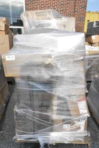 18 BRAND NEW! Boxes Including Choice Containers, 966TALLFLDB Choice White Tall-Fold 6" x 13" Dispenser Napkin - 8000/Case, 500TO993 Choice 9"x9"x3" Microwavable 3-Compartment Black / Clear Plastic Hinged Container, 795PTOKFT2 Choice Kraft Microwavable Folded Paper #2 Take-Out Container 7 3/4" x 5 1/2" x 1 7/8" - 200/Case. 18 Times Your Bid!