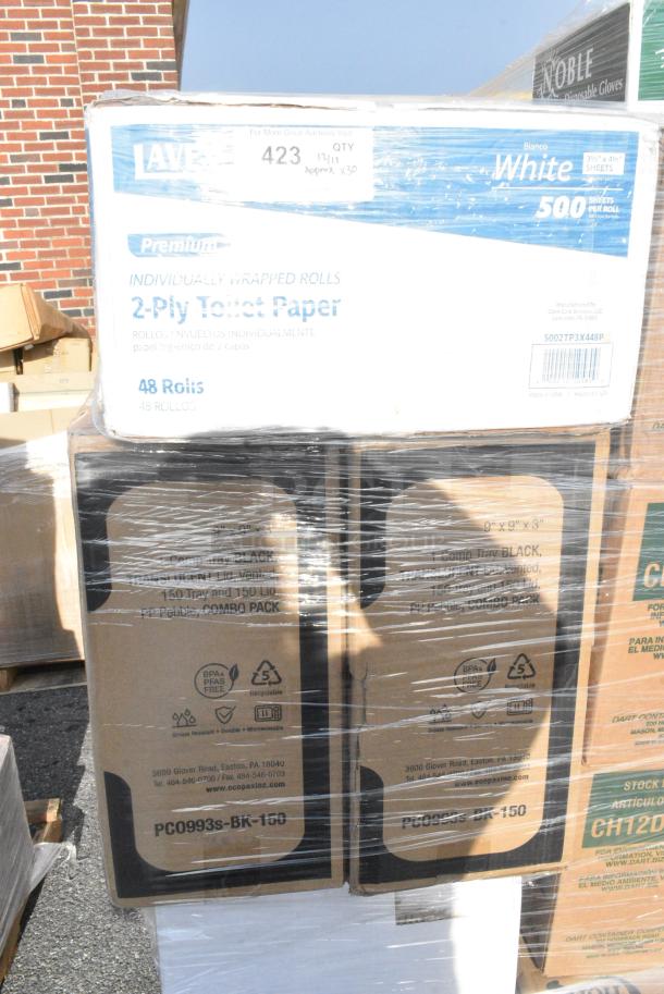 30 BRAND NEW! Boxes Including 3 Box CH12DEF Dart ClearPac SafeSeal 12 oz. Tamper-Resistant, Tamper-Evident Hinged Container with Flat Lid - 200/Case, 2 Box 128HD12COMBO Choice Heavy Duty 12 oz. Microwavable Translucent Plastic Deli Container and Lid Combo Pack - 240/Case, 5002TP3X448P Lavex Premium 3 1/2" x 4 1/2" Individually Wrapped 2-Ply Standard 500 Sheet Toilet Paper Roll - 48/Case, 130BKSPOONH Choice Black Heavy Weight Polystyrene Plastic Teaspoon - 1000/Case, 2 Box 130BKSPOONH Choice Black Heavy Weight Polystyrene Plastic Teaspoon - 1000/Case, 500CC16HD 16 oz. Plastic Cold Cup - 1000/Case. 30 Times Your Bid! - Image 5 of 18