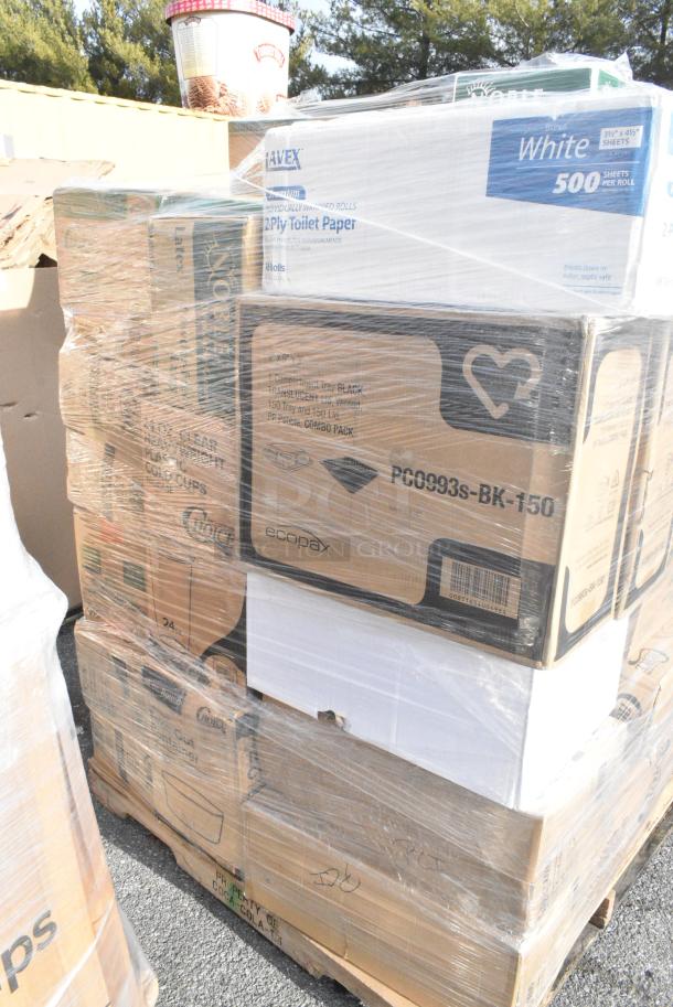 30 BRAND NEW! Boxes Including 3 Box CH12DEF Dart ClearPac SafeSeal 12 oz. Tamper-Resistant, Tamper-Evident Hinged Container with Flat Lid - 200/Case, 2 Box 128HD12COMBO Choice Heavy Duty 12 oz. Microwavable Translucent Plastic Deli Container and Lid Combo Pack - 240/Case, 5002TP3X448P Lavex Premium 3 1/2" x 4 1/2" Individually Wrapped 2-Ply Standard 500 Sheet Toilet Paper Roll - 48/Case, 130BKSPOONH Choice Black Heavy Weight Polystyrene Plastic Teaspoon - 1000/Case, 2 Box 130BKSPOONH Choice Black Heavy Weight Polystyrene Plastic Teaspoon - 1000/Case, 500CC16HD 16 oz. Plastic Cold Cup - 1000/Case. 30 Times Your Bid! - Image 6 of 18