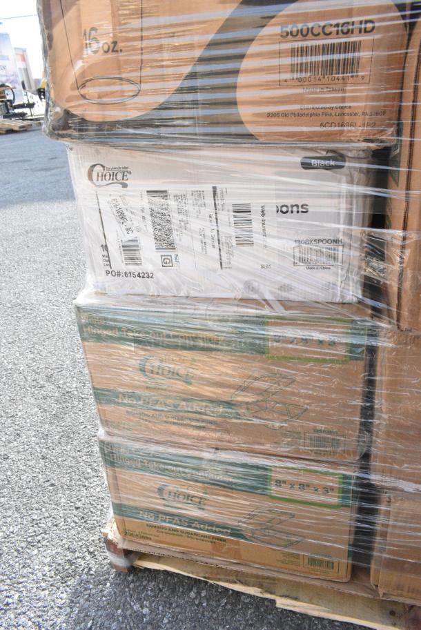 30 BRAND NEW! Boxes Including 3 Box CH12DEF Dart ClearPac SafeSeal 12 oz. Tamper-Resistant, Tamper-Evident Hinged Container with Flat Lid - 200/Case, 2 Box 128HD12COMBO Choice Heavy Duty 12 oz. Microwavable Translucent Plastic Deli Container and Lid Combo Pack - 240/Case, 5002TP3X448P Lavex Premium 3 1/2" x 4 1/2" Individually Wrapped 2-Ply Standard 500 Sheet Toilet Paper Roll - 48/Case, 130BKSPOONH Choice Black Heavy Weight Polystyrene Plastic Teaspoon - 1000/Case, 2 Box 130BKSPOONH Choice Black Heavy Weight Polystyrene Plastic Teaspoon - 1000/Case, 500CC16HD 16 oz. Plastic Cold Cup - 1000/Case. 30 Times Your Bid! - Image 12 of 18