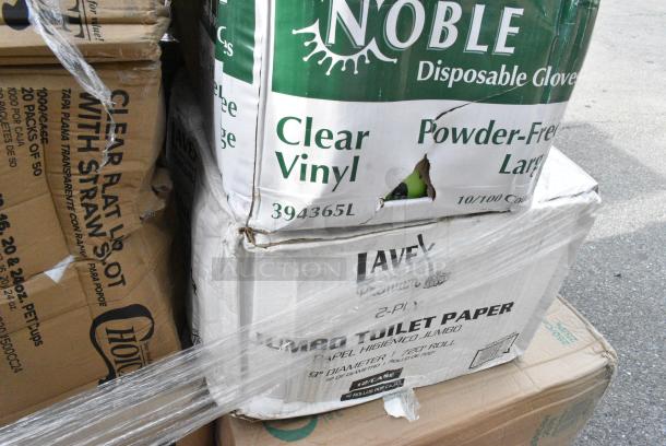 30 BRAND NEW! Boxes Including 500LFLAT Choice Clear Flat Lid with Straw Slot - 9, 12, 16, 20, and 24 oz. - 1000/Case, 395RP09 EcoChoice No PFAS Added Bamboo / Bagasse Blend 9" Plate - 500/Case, 128HDLDBULK Choice Heavy Duty Microwavable Translucent Plastic Deli Container Lid - 480/Case, 129MCR24B Choice 24 oz. Black Round Microwavable Heavy Weight Container with Lid 7 1/4" - 150/Case, 5005DNAPFLTE Choice 14" x 14" White Linen-Feel Flat-Packed Dinner Napkin - 1000/Case, 4 Box 130WSPOON Choice Medium Weight White Plastic Teaspoon - 1000/Case, 760SOUP8KFT EcoChoice 8 oz. Kraft Paper Food Cup with Vented Lid - 250/Case, 394365M Noble Products Powder-Free Disposable Clear Vinyl Gloves for Foodservice - Medium - 1000/Case, 394365L Noble Products Powder-Free Disposable Clear Vinyl Gloves for Foodservice - Large - 1000/Case, 5002TPJPREM Lavex Premium 2-Ply 720' Universal Jumbo Toilet Paper Roll with 9" Diameter - 12/Case, 760PCC16 Choice 16 oz. Poly Paper Cold Cup - 1000/Case, 5008DWPLAKR EcoChoice 8 oz. Squat Smooth Double Wall Kraft Compostable Paper Hot Cup - 500/Case, 612605070HD Choice Full Size Heavy-Duty Foil Steam Table Pan Deep 3 3/8" Depth - 50/Case, 129MCR24B Choice 24 oz. Black Round Microwavable Heavy Weight Container with Lid 7 1/4" - 150/Case. 30 Times Your Bid! - Image 9 of 19