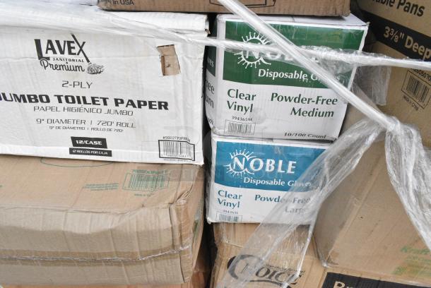 30 BRAND NEW! Boxes Including 500LFLAT Choice Clear Flat Lid with Straw Slot - 9, 12, 16, 20, and 24 oz. - 1000/Case, 395RP09 EcoChoice No PFAS Added Bamboo / Bagasse Blend 9" Plate - 500/Case, 128HDLDBULK Choice Heavy Duty Microwavable Translucent Plastic Deli Container Lid - 480/Case, 129MCR24B Choice 24 oz. Black Round Microwavable Heavy Weight Container with Lid 7 1/4" - 150/Case, 5005DNAPFLTE Choice 14" x 14" White Linen-Feel Flat-Packed Dinner Napkin - 1000/Case, 4 Box 130WSPOON Choice Medium Weight White Plastic Teaspoon - 1000/Case, 760SOUP8KFT EcoChoice 8 oz. Kraft Paper Food Cup with Vented Lid - 250/Case, 394365M Noble Products Powder-Free Disposable Clear Vinyl Gloves for Foodservice - Medium - 1000/Case, 394365L Noble Products Powder-Free Disposable Clear Vinyl Gloves for Foodservice - Large - 1000/Case, 5002TPJPREM Lavex Premium 2-Ply 720' Universal Jumbo Toilet Paper Roll with 9" Diameter - 12/Case, 760PCC16 Choice 16 oz. Poly Paper Cold Cup - 1000/Case, 5008DWPLAKR EcoChoice 8 oz. Squat Smooth Double Wall Kraft Compostable Paper Hot Cup - 500/Case, 612605070HD Choice Full Size Heavy-Duty Foil Steam Table Pan Deep 3 3/8" Depth - 50/Case, 129MCR24B Choice 24 oz. Black Round Microwavable Heavy Weight Container with Lid 7 1/4" - 150/Case. 30 Times Your Bid! - Image 12 of 19