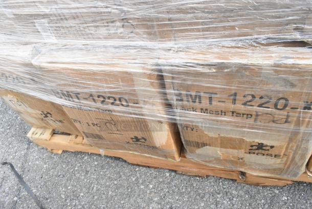 20 BRAND NEW! Boxes Including 3 Box BMT-1220-X Black Mesh Tarp, 5 Box 347SP8WH Visions Florence 8" Square White Plastic Plate - 120/Case, 55027382492 Stolzle 2730008T/2492 Glisten 8 oz. Matte Black/Gold Coupe Glass - 6/Case, 176SB32BLW Choice 32 oz. Blue Wide Mouth Squeeze Bottle - 6/Pack. 20 Times Your Bid! - Image 7 of 11