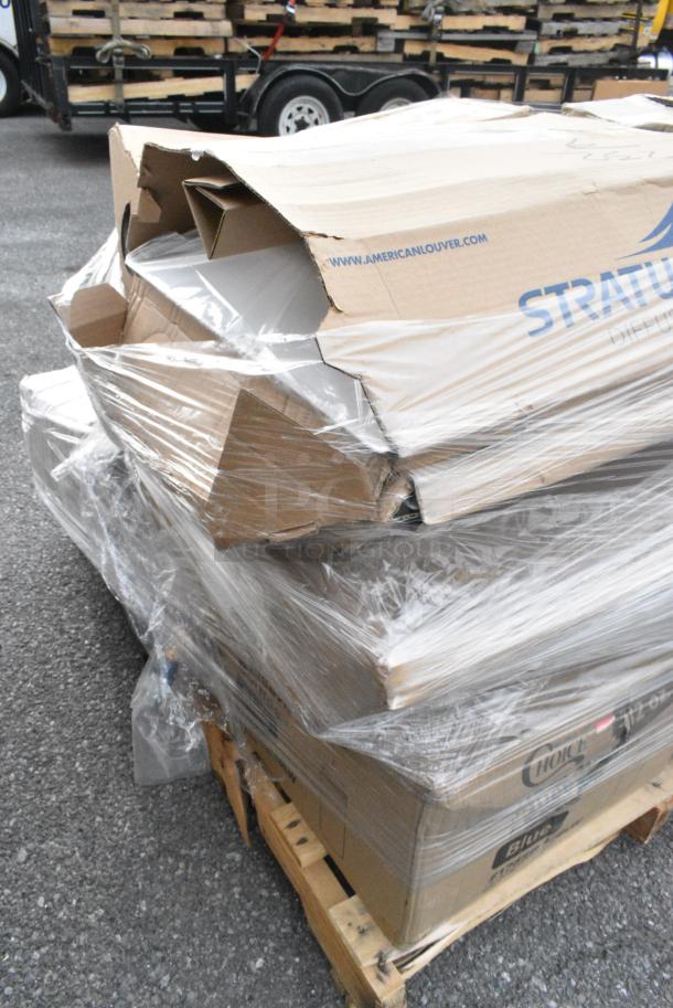 20 BRAND NEW! Boxes Including 3 Box BMT-1220-X Black Mesh Tarp, 5 Box 347SP8WH Visions Florence 8" Square White Plastic Plate - 120/Case, 55027382492 Stolzle 2730008T/2492 Glisten 8 oz. Matte Black/Gold Coupe Glass - 6/Case, 176SB32BLW Choice 32 oz. Blue Wide Mouth Squeeze Bottle - 6/Pack. 20 Times Your Bid! - Image 11 of 11