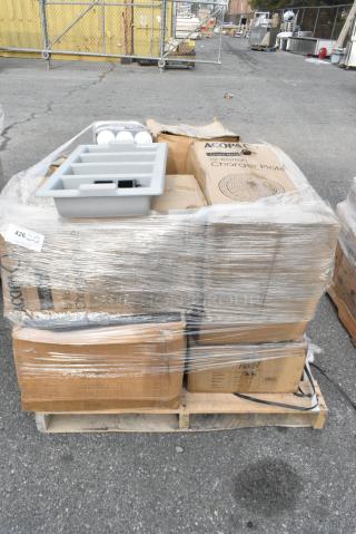 15 BRAND NEW! Boxes Including 553CGR13RTD Acopa 13" Round Brunet Rattan Charger Plate - 12/Pack, 304GRY130 Acopa Apollo 28 oz. Matte Grey and Black Melamine Bowl - 12/Pack, Hardwound Roll Towels, Choice Wide Mouth Squeeze Bottles, 109CARTBUSBK Choice Black Utility / Bussing Cart with Three Shelves - 32" x 16", 303SPH3WH Tuxton BWQ-034 3 1/2" White China Sugar Packet Holder / Caddy - 12/Case. 15 Times Your Bid!