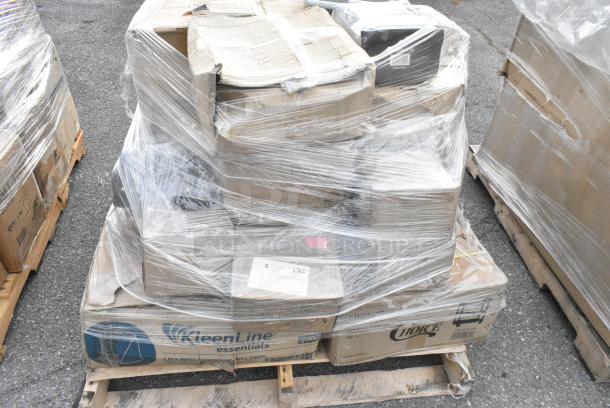 15 BRAND NEW! Boxes Including 553CGR13RTD Acopa 13" Round Brunet Rattan Charger Plate - 12/Pack, 304GRY130 Acopa Apollo 28 oz. Matte Grey and Black Melamine Bowl - 12/Pack, Hardwound Roll Towels, Choice Wide Mouth Squeeze Bottles, 109CARTBUSBK Choice Black Utility / Bussing Cart with Three Shelves - 32" x 16", 303SPH3WH Tuxton BWQ-034 3 1/2" White China Sugar Packet Holder / Caddy - 12/Case. 15 Times Your Bid! - Image 9 of 12