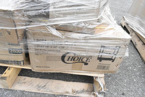 15 BRAND NEW! Boxes Including 553CGR13RTD Acopa 13" Round Brunet Rattan Charger Plate - 12/Pack, 304GRY130 Acopa Apollo 28 oz. Matte Grey and Black Melamine Bowl - 12/Pack, Hardwound Roll Towels, Choice Wide Mouth Squeeze Bottles, 109CARTBUSBK Choice Black Utility / Bussing Cart with Three Shelves - 32" x 16", 303SPH3WH Tuxton BWQ-034 3 1/2" White China Sugar Packet Holder / Caddy - 12/Case. 15 Times Your Bid! - Image 10 of 12