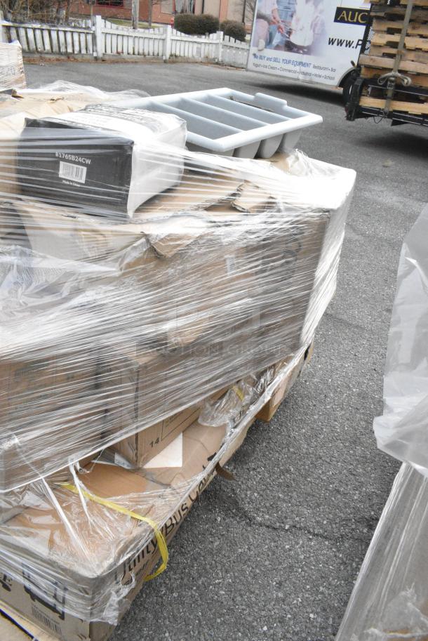 15 BRAND NEW! Boxes Including 553CGR13RTD Acopa 13" Round Brunet Rattan Charger Plate - 12/Pack, 304GRY130 Acopa Apollo 28 oz. Matte Grey and Black Melamine Bowl - 12/Pack, Hardwound Roll Towels, Choice Wide Mouth Squeeze Bottles, 109CARTBUSBK Choice Black Utility / Bussing Cart with Three Shelves - 32" x 16", 303SPH3WH Tuxton BWQ-034 3 1/2" White China Sugar Packet Holder / Caddy - 12/Case. 15 Times Your Bid! - Image 12 of 12