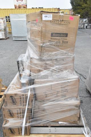 8 BRAND NEW! Boxes Including 176DB18266 Baker's Lane 18" x 26" x 6" White Heavy-Duty Polypropylene Dough Proofing Box, 553FLCADDY4 Acopa Four Glass Black Metal Flight Carrier - 12/Case, 3 Box Libman Lobby Broom and Dust Pan. 8 Times Your Bid!