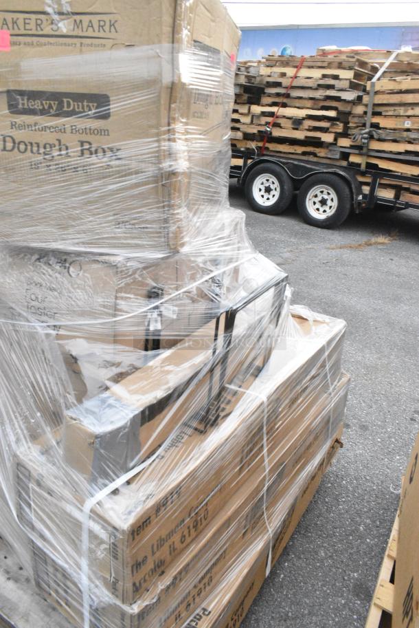 8 BRAND NEW! Boxes Including 176DB18266 Baker's Lane 18" x 26" x 6" White Heavy-Duty Polypropylene Dough Proofing Box, 553FLCADDY4 Acopa Four Glass Black Metal Flight Carrier - 12/Case, 3 Box Libman Lobby Broom and Dust Pan. 8 Times Your Bid! - Image 7 of 10