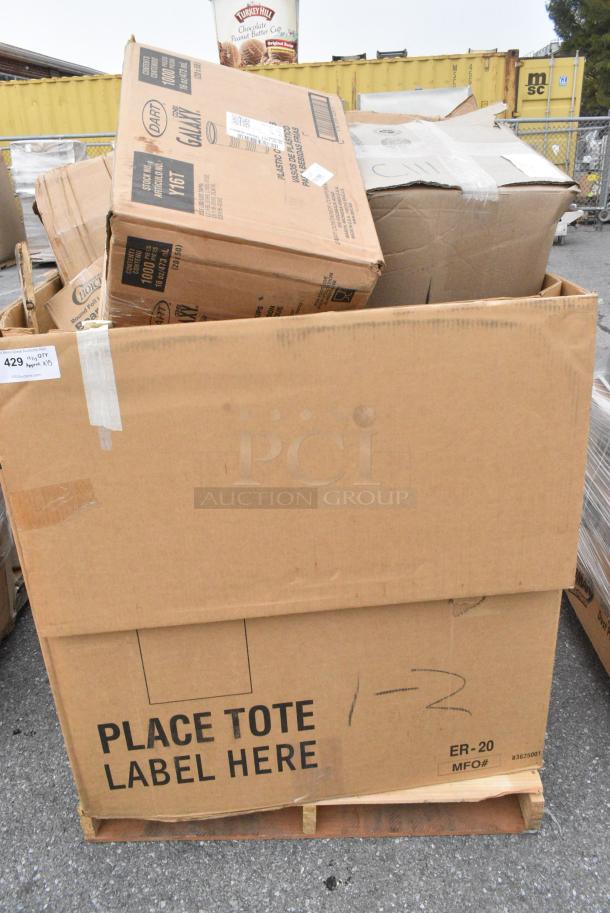 15 BRAND NEW! Boxes Including Y16T Dart Galaxy Tall Plastic Cold Cup, 330B190053W Elite Global Solutions B190053-W Monet 5 1/4" White Raised Rim Melamine Plate - 6/Case, 61252L Choice 7" Round Foil-Laminated Board Lid - 500/Case, 2 Box 500CC12 Choice Clear PET Customizable Plastic Cold Cup - 12 oz. - 1000/Case. 15 Times Your Bid! - Image 1 of 13