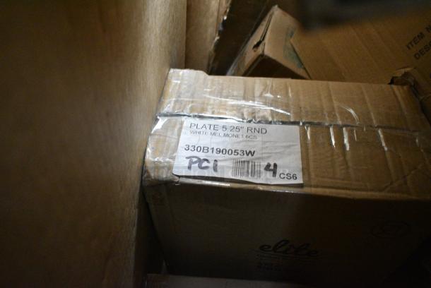 15 BRAND NEW! Boxes Including Y16T Dart Galaxy Tall Plastic Cold Cup, 330B190053W Elite Global Solutions B190053-W Monet 5 1/4" White Raised Rim Melamine Plate - 6/Case, 61252L Choice 7" Round Foil-Laminated Board Lid - 500/Case, 2 Box 500CC12 Choice Clear PET Customizable Plastic Cold Cup - 12 oz. - 1000/Case. 15 Times Your Bid! - Image 6 of 13