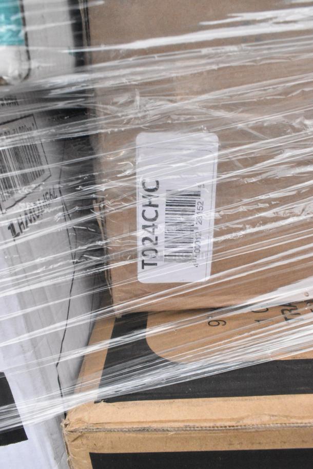 25 BRAND NEW! Boxes Including 127RD16BULK Choice 16 oz. Customizable Microwavable Translucent Round Deli Container - 500/Case, 2 Box 433CARTRAY2L 2 CUP CARRIER WITH TRAY 100/CS, 795PTOWHT1 White Microwavable Folded Paper #1 Take-Out Container, 347RPBD6WHSV PLATE 6" WH/SLV BAND 150 SILVER VISIONS, 129MCR24B Choice 24 oz. Black Round Microwavable Heavy Weight Container with Lid 7 1/4" - 150/Case, 346BKFSNSPM Choice Medium Weight Black Wrapped Polypropylene Plastic Cutlery Set with Napkin and Salt and Pepper Packets - 250/Case, 395TO993 EcoChoice 9" x 9" x 3" Compostable Sugarcane / Bagasse 3 Compartment Takeout Container - 200/Case, 347RPBD6WHSV Visions 6" White Plastic Plate with Silver Bands - 150/Case. 25 Times Your Bid! - Image 4 of 19