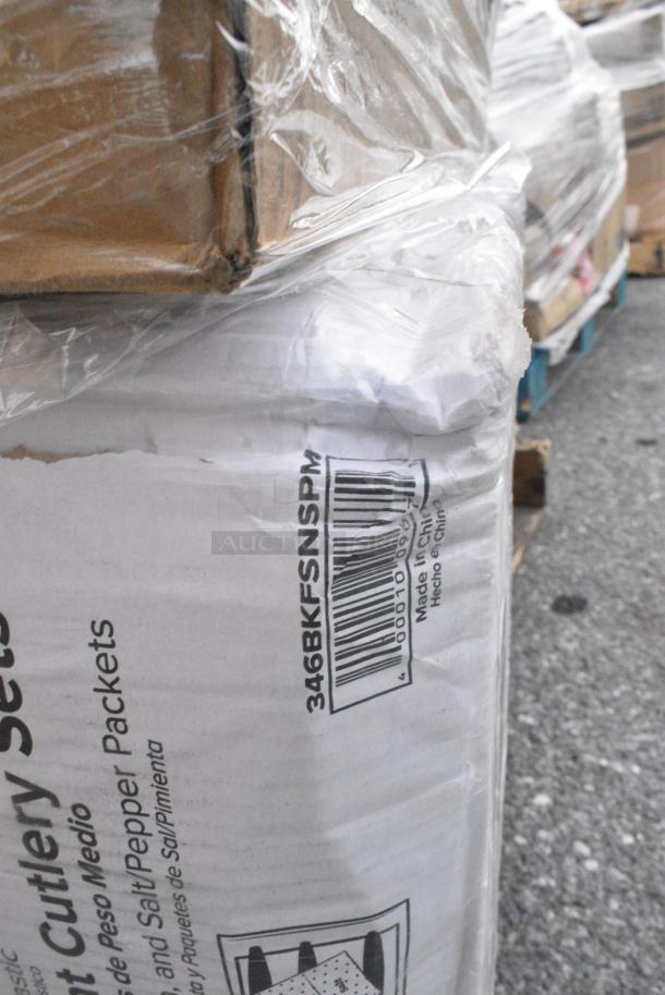 25 BRAND NEW! Boxes Including 127RD16BULK Choice 16 oz. Customizable Microwavable Translucent Round Deli Container - 500/Case, 2 Box 433CARTRAY2L 2 CUP CARRIER WITH TRAY 100/CS, 795PTOWHT1 White Microwavable Folded Paper #1 Take-Out Container, 347RPBD6WHSV PLATE 6" WH/SLV BAND 150 SILVER VISIONS, 129MCR24B Choice 24 oz. Black Round Microwavable Heavy Weight Container with Lid 7 1/4" - 150/Case, 346BKFSNSPM Choice Medium Weight Black Wrapped Polypropylene Plastic Cutlery Set with Napkin and Salt and Pepper Packets - 250/Case, 395TO993 EcoChoice 9" x 9" x 3" Compostable Sugarcane / Bagasse 3 Compartment Takeout Container - 200/Case, 347RPBD6WHSV Visions 6" White Plastic Plate with Silver Bands - 150/Case. 25 Times Your Bid! - Image 15 of 19