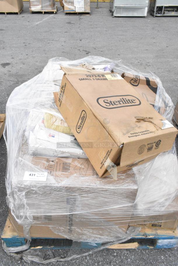 12 BRAND NEW! Boxes Including 346WKFSNSPM Choice White Medium Weight Wrapped Polypropylene Plastic Cutlery Pack with Napkin and Salt / Pepper Packets - 250/Case, 182RRF24 Plastic 18" x 24" Food Bag On A Roll - 250/Box, 500CC12 Choice Clear PET Customizable Plastic Cold Cup - 12 oz. - 1000/Case. 12 Times Your Bid! - Image 1 of 10