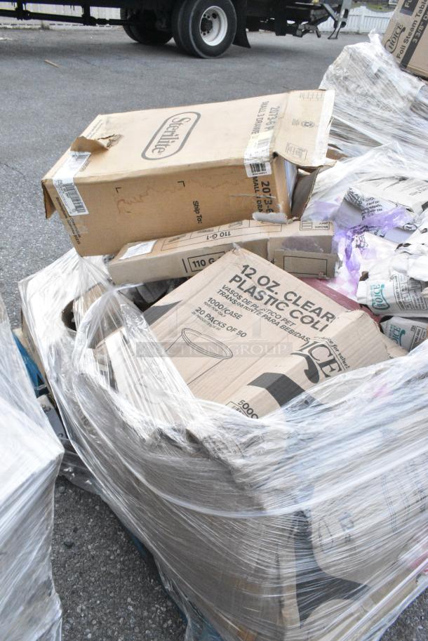 12 BRAND NEW! Boxes Including 346WKFSNSPM Choice White Medium Weight Wrapped Polypropylene Plastic Cutlery Pack with Napkin and Salt / Pepper Packets - 250/Case, 182RRF24 Plastic 18" x 24" Food Bag On A Roll - 250/Box, 500CC12 Choice Clear PET Customizable Plastic Cold Cup - 12 oz. - 1000/Case. 12 Times Your Bid! - Image 8 of 10