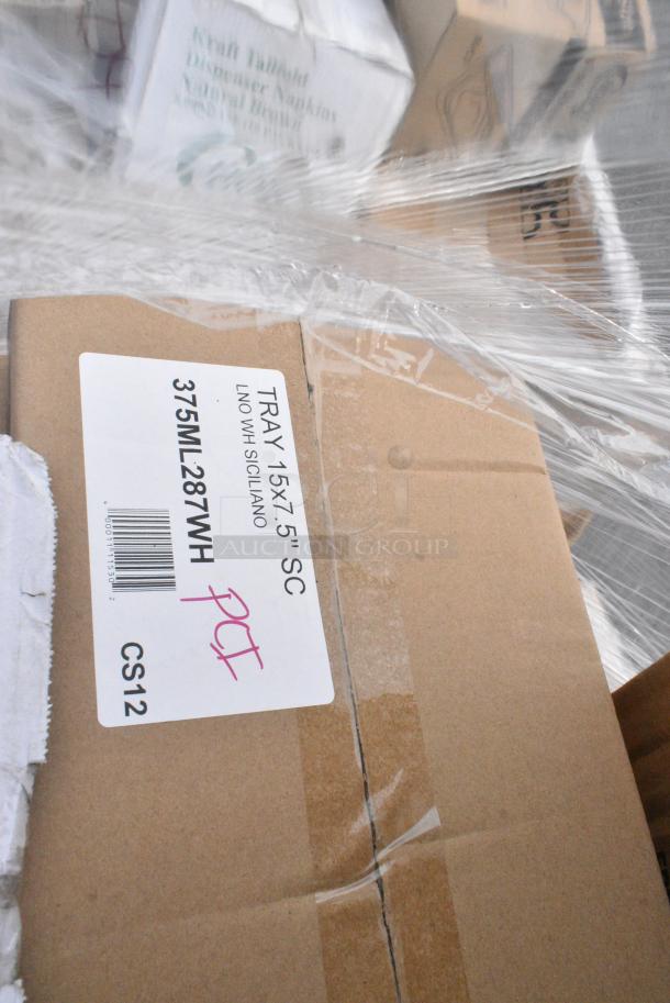 25 BRAND NEW! Boxes Including 2 Box Vollrath 465312 96 oz. Stainless Steel Water Pitcher, 303TBS14 Acopa 13 1/4" x 10 1/8" Brown Speckle Narrow Rim Oval Stoneware Platter - 12/Case, 347RPBD10WHG 10" BANDED PLASTIC PLATES 120/CS, 375ML287WH GET ML-287-W 15" x 7 1/2" White Siciliano Tray, 2 Box 164TCOLROD37 Lancaster Column and Rod. 25 Times Your Bid! - Image 8 of 12