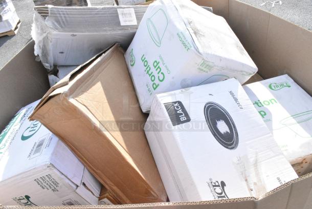 20 BRAND NEW! Boxes Including 347BP9BK Choice 9" Black Plastic Plate - 500/Case, 5002DNAP Choice White 2-Ply Dinner Napkin 17" x 15" - 3000/Case, 130BKFORKX Choice Black Extra Heavy Weight Polystyrene Plastic Fork - 1000/Case, 127P325C Choice 3.25 oz. Clear Plastic Souffle Cup / Portion Cup - 2500/Case, 500TW5 Choice 5 oz. Translucent Thin Wall Plastic Cold Cup - 2500/Case. 20 Times Your Bid! - Image 4 of 11