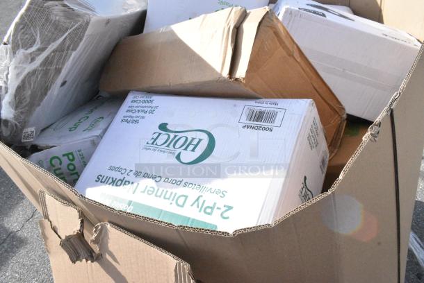 20 BRAND NEW! Boxes Including 347BP9BK Choice 9" Black Plastic Plate - 500/Case, 5002DNAP Choice White 2-Ply Dinner Napkin 17" x 15" - 3000/Case, 130BKFORKX Choice Black Extra Heavy Weight Polystyrene Plastic Fork - 1000/Case, 127P325C Choice 3.25 oz. Clear Plastic Souffle Cup / Portion Cup - 2500/Case, 500TW5 Choice 5 oz. Translucent Thin Wall Plastic Cold Cup - 2500/Case. 20 Times Your Bid! - Image 5 of 11