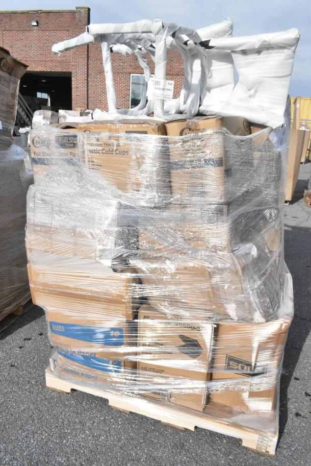 20 BRAND NEW! Boxes Including 164CCROSSFR FRAME CHAIR MTL CROSSBACK BLACK, AS OR KD, 129MCS28B Choice 28 oz. Black Rectangular Microwavable Heavy Weight Container with Lid 8 3/4" x 6 1/4" x 1 3/4" - 150/Case, Solo 412SIN-0041 Bistro Print 12 oz. Poly Paper Hot Cup - 1000/Case. 20 Times Your Bid! - Image 4 of 9