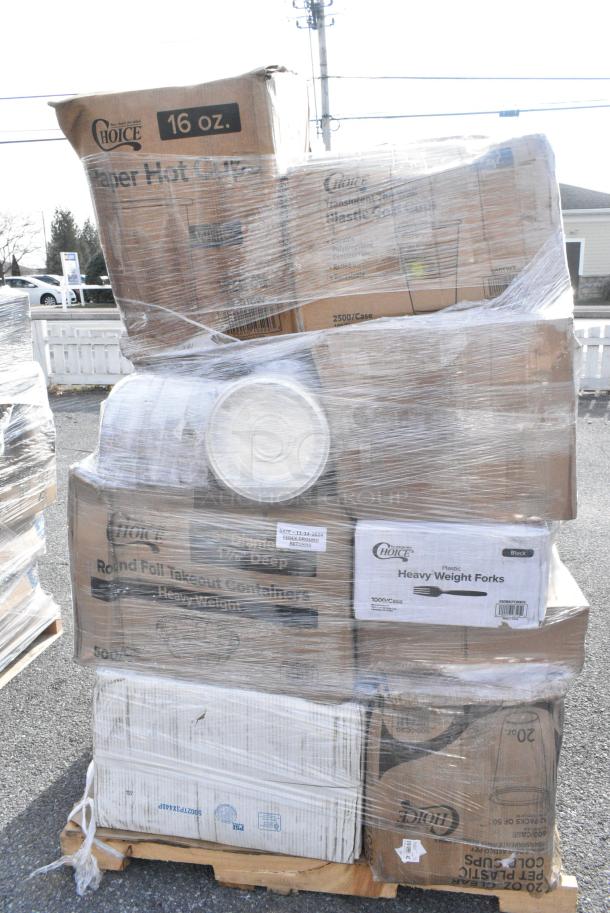 20 BRAND NEW! Boxes Including 500CC12 Choice Clear PET Customizable Plastic Cold Cup - 12 oz. - 1000/Case, 612509HD Choice 9" Round Heavy Weight Foil Take-Out Pan - 500/Case, 5002TPJ Lavex 2-Ply 720' Universal Jumbo Toilet Paper Roll with 9" Diameter - 12/Case, 612FS7800 Choice Full Size Foil Steam Table Pan Medium 2 3/16" Depth - 50/Case, 500MFTN Lavex Natural Brown Kraft M-Fold (Multifold) Towel - 4000/Case, 128HD12COMBO Choice Heavy Duty 12 oz. Microwavable Translucent Plastic Deli Container and Lid Combo Pack - 240/Case, 4 Box 129MCS38B Choice 38 oz. Black Rectangular Microwavable Heavy Weight Container with Lid 8 3/4" x 6 1/4" x 2" - 150/Case. 20 Times Your Bid! - Image 2 of 17