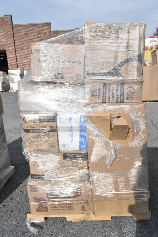 20 BRAND NEW! Boxes Including 500CC12 Choice Clear PET Customizable Plastic Cold Cup - 12 oz. - 1000/Case, 612509HD Choice 9" Round Heavy Weight Foil Take-Out Pan - 500/Case, 5002TPJ Lavex 2-Ply 720' Universal Jumbo Toilet Paper Roll with 9" Diameter - 12/Case, 612FS7800 Choice Full Size Foil Steam Table Pan Medium 2 3/16" Depth - 50/Case, 500MFTN Lavex Natural Brown Kraft M-Fold (Multifold) Towel - 4000/Case, 128HD12COMBO Choice Heavy Duty 12 oz. Microwavable Translucent Plastic Deli Container and Lid Combo Pack - 240/Case, 4 Box 129MCS38B Choice 38 oz. Black Rectangular Microwavable Heavy Weight Container with Lid 8 3/4" x 6 1/4" x 2" - 150/Case. 20 Times Your Bid! - Image 4 of 17