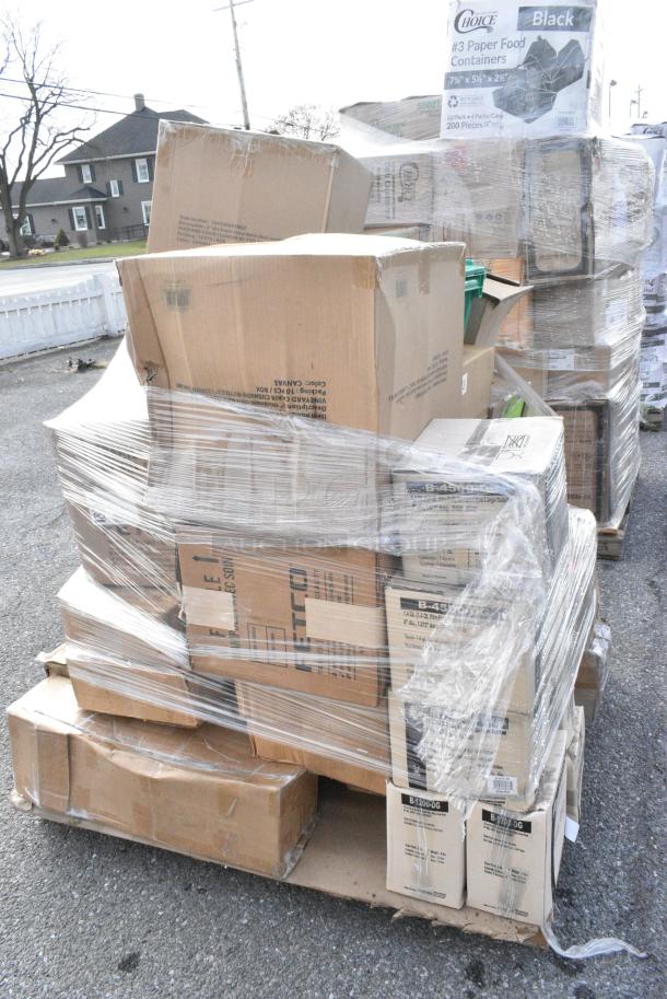 20 BRAND NEW! Boxes Including 3 Box B-4500-DG GET Enterprises B-4500-DG Riverstone 28 oz. Dark Gray Irregular Round Matte Melamine Serving Bowl - 12/Pack, 4 Box B-1200-DG GET Enterprises B-1200-DG Riverstone 8 oz. Dark Gray Irregular Round Matte Melamine Bowl - 24/Case, 109CARTBLGBK Choice Black Utility / Bussing Cart with Three Shelves - 42" x 20", 164CUSHVYBG2 Lancaster Table &amp; Seating Vineyard Series 2" Chardonnay Tan Chair and Bar Stool Cushion with Ties, 2 Box 453307 Carlisle 453307 Clear 13 oz. Tulip Berry Dish - 24/Case, 2 Box 164TS1000 Lancaster Table & Seating 10" Cast Iron Table Base Spider. 20 Times Your Bid! - Image 3 of 15