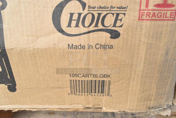 20 BRAND NEW! Boxes Including 3 Box B-4500-DG GET Enterprises B-4500-DG Riverstone 28 oz. Dark Gray Irregular Round Matte Melamine Serving Bowl - 12/Pack, 4 Box B-1200-DG GET Enterprises B-1200-DG Riverstone 8 oz. Dark Gray Irregular Round Matte Melamine Bowl - 24/Case, 109CARTBLGBK Choice Black Utility / Bussing Cart with Three Shelves - 42" x 20", 164CUSHVYBG2 Lancaster Table &amp; Seating Vineyard Series 2" Chardonnay Tan Chair and Bar Stool Cushion with Ties, 2 Box 453307 Carlisle 453307 Clear 13 oz. Tulip Berry Dish - 24/Case, 2 Box 164TS1000 Lancaster Table & Seating 10" Cast Iron Table Base Spider. 20 Times Your Bid! - Image 9 of 15