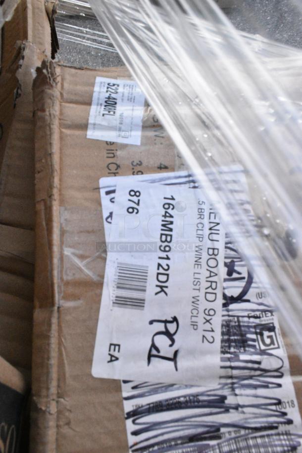 20 BRAND NEW! Boxes Including 3 Box B-4500-DG GET Enterprises B-4500-DG Riverstone 28 oz. Dark Gray Irregular Round Matte Melamine Serving Bowl - 12/Pack, 4 Box B-1200-DG GET Enterprises B-1200-DG Riverstone 8 oz. Dark Gray Irregular Round Matte Melamine Bowl - 24/Case, 109CARTBLGBK Choice Black Utility / Bussing Cart with Three Shelves - 42" x 20", 164CUSHVYBG2 Lancaster Table &amp; Seating Vineyard Series 2" Chardonnay Tan Chair and Bar Stool Cushion with Ties, 2 Box 453307 Carlisle 453307 Clear 13 oz. Tulip Berry Dish - 24/Case, 2 Box 164TS1000 Lancaster Table & Seating 10" Cast Iron Table Base Spider. 20 Times Your Bid! - Image 12 of 15