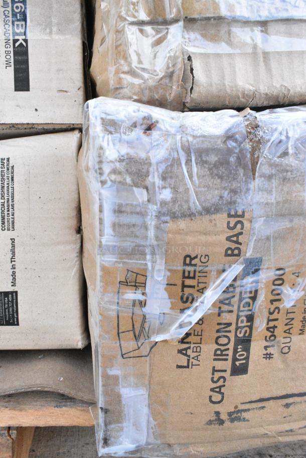 20 BRAND NEW! Boxes Including 3 Box B-4500-DG GET Enterprises B-4500-DG Riverstone 28 oz. Dark Gray Irregular Round Matte Melamine Serving Bowl - 12/Pack, 4 Box B-1200-DG GET Enterprises B-1200-DG Riverstone 8 oz. Dark Gray Irregular Round Matte Melamine Bowl - 24/Case, 109CARTBLGBK Choice Black Utility / Bussing Cart with Three Shelves - 42" x 20", 164CUSHVYBG2 Lancaster Table &amp; Seating Vineyard Series 2" Chardonnay Tan Chair and Bar Stool Cushion with Ties, 2 Box 453307 Carlisle 453307 Clear 13 oz. Tulip Berry Dish - 24/Case, 2 Box 164TS1000 Lancaster Table & Seating 10" Cast Iron Table Base Spider. 20 Times Your Bid! - Image 14 of 15