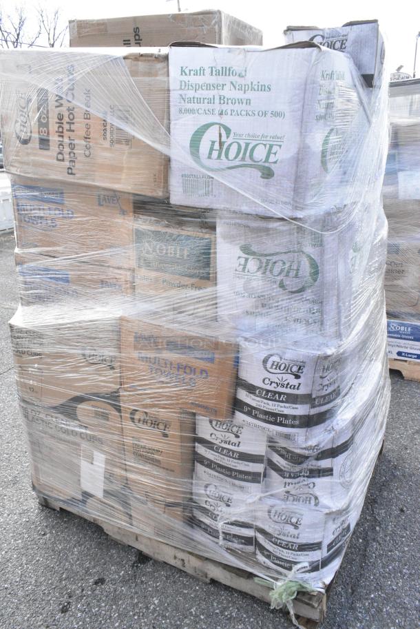 30 BRAND NEW! Boxes Including 500TO883C3 Choice 8" x 8" x 3" Microwaveable 3-Compartment Black / Clear Plastic Hinged Container - 100/Case, 500MFTN Lavex Natural Brown Kraft M-Fold (Multifold) Towel - 4000/Case, 500CC12HD 12 oz. Plastic Cold Cup - 1000/Case, 500CC16 Choice Clear PET Customizable Plastic Cold Cup - 16 oz. - 1000/Case, 4 Box 129MCS28B Choice 28 oz. Black Rectangular Microwavable Heavy Weight Container with Lid 8 3/4" x 6 1/4" x 1 3/4" - 150/Case, 4 Box 347RP9CL Visions 9" Clear Plastic Plate - 240/Case, 500CC24LEM Carnival King 24 oz. PET Lemonade Cup - 600/Case. 30 Times Your Bid! - Image 3 of 16