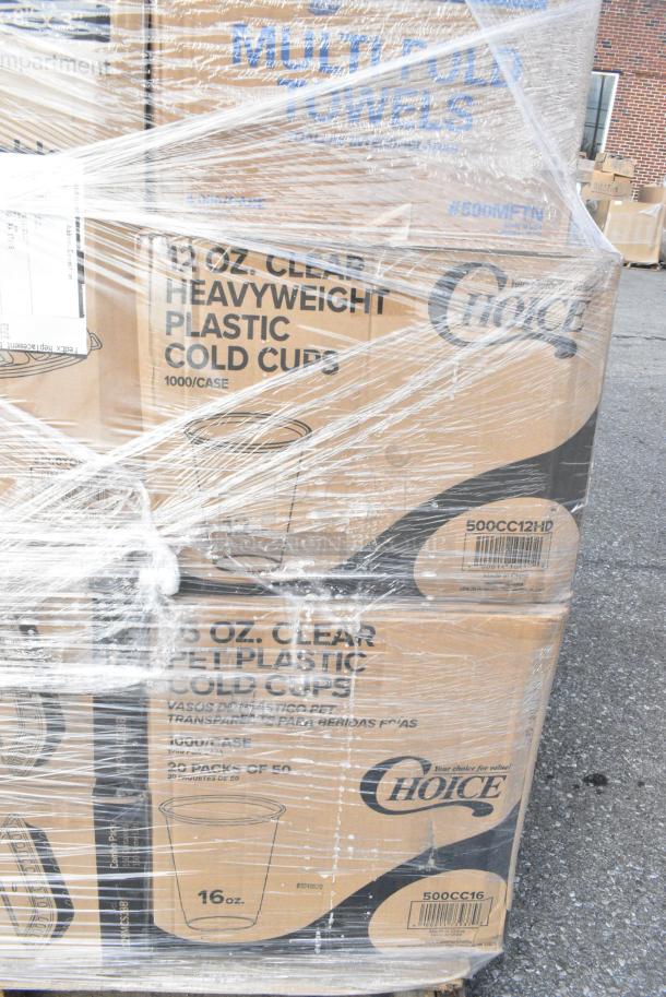 30 BRAND NEW! Boxes Including 500TO883C3 Choice 8" x 8" x 3" Microwaveable 3-Compartment Black / Clear Plastic Hinged Container - 100/Case, 500MFTN Lavex Natural Brown Kraft M-Fold (Multifold) Towel - 4000/Case, 500CC12HD 12 oz. Plastic Cold Cup - 1000/Case, 500CC16 Choice Clear PET Customizable Plastic Cold Cup - 16 oz. - 1000/Case, 4 Box 129MCS28B Choice 28 oz. Black Rectangular Microwavable Heavy Weight Container with Lid 8 3/4" x 6 1/4" x 1 3/4" - 150/Case, 4 Box 347RP9CL Visions 9" Clear Plastic Plate - 240/Case, 500CC24LEM Carnival King 24 oz. PET Lemonade Cup - 600/Case. 30 Times Your Bid! - Image 10 of 16