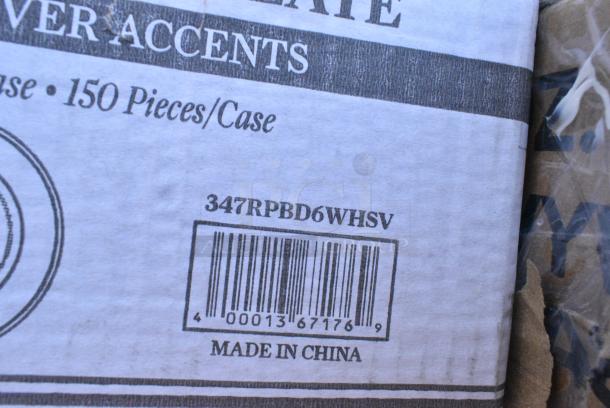 22 BRAND NEW! Boxes Including 760VP130 Carnival King Kraft 130 oz. Popcorn Bucket - 150/Case, 2 Box 433HSLCPIE Choice 5" Clear Hinged Slice Container with High Dome Lid - 300/Case, 43312CUPC Choice 12-Cup Hinged PET Plastic Cupcake / Muffin Container - 100/Case, 500TO993C3 Choice 9" x 9" x 3" Microwaveable 3-Compartment Black / Clear Plastic Hinged Container - 100/Case, 500CC32PHD Choice Heavy Duty 32 oz. Pedestal Heavy Weight Clear PET Plastic Cold Cup - 500/Case, 347RPBD6WHSV PLATE 6" WH/SLV BAND 150 SILVER VISIONS. 22 Times Your Bid! - Image 18 of 18