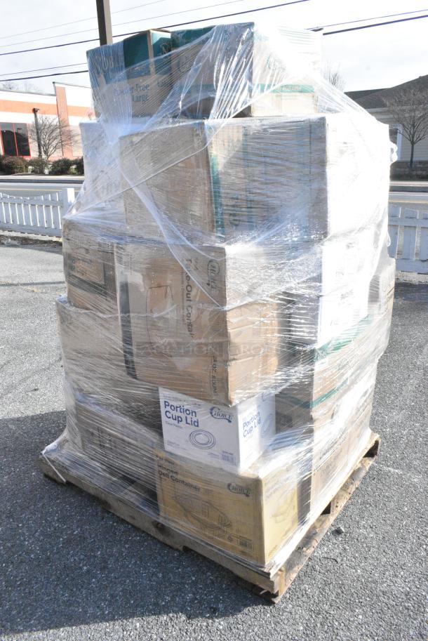 25 BRAND NEW! Boxes Including 500TO993 Choice 9" x 9" x 3" Microwavable 1-Compartment Black / Clear Plastic Hinged Container - 100/Case, 128HD8COMBO Choice Heavy Duty 8 oz. Microwavable Translucent Plastic Deli Container and Lid Combo Pack - 240/Case, 50010DWALLC Choice 10 oz. Coffee Break Print Smooth Double Wall Paper Hot Cup - 500/Case, 347BB12WH Choice 12 oz. White Plastic Bowl - 1000/Case, 500TO993 Choice 9" x 9" x 3" Microwavable 1-Compartment Black / Clear Plastic Hinged Container - 100/Case, 245CB10PLN Choice 10" x 10" x 2" Kraft Customizable Corrugated Plain Pizza Box - 50/Case, 395TO961 EcoChoice 9" x 6" x 3" Compostable No PFAS Added Bamboo / Bagasse 1 Compartment Take-Out Container - 200/Case, 2 Box 347RSG150 Choice Clear Plastic Shot Glass 1.5 oz. - 1000/Case, 2 Box 50010DWALLC Choice 10 oz. Coffee Break Print Smooth Double Wall Paper Hot Cup - 500/Case, 127PL100 Choice PET Plastic Lid for 0.5 to 1.25 oz. Souffle Cup / Portion Cup - 2500/Case, 50012RIPKRPE Choice 12 oz. Double Wall Ripple Kraft Paper Hot Cup - 500/Case. 25 Times Your Bid! - Image 2 of 19