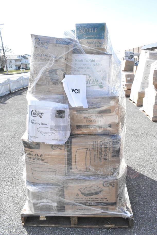 25 BRAND NEW! Boxes Including 500TO993 Choice 9" x 9" x 3" Microwavable 1-Compartment Black / Clear Plastic Hinged Container - 100/Case, 128HD8COMBO Choice Heavy Duty 8 oz. Microwavable Translucent Plastic Deli Container and Lid Combo Pack - 240/Case, 50010DWALLC Choice 10 oz. Coffee Break Print Smooth Double Wall Paper Hot Cup - 500/Case, 347BB12WH Choice 12 oz. White Plastic Bowl - 1000/Case, 500TO993 Choice 9" x 9" x 3" Microwavable 1-Compartment Black / Clear Plastic Hinged Container - 100/Case, 245CB10PLN Choice 10" x 10" x 2" Kraft Customizable Corrugated Plain Pizza Box - 50/Case, 395TO961 EcoChoice 9" x 6" x 3" Compostable No PFAS Added Bamboo / Bagasse 1 Compartment Take-Out Container - 200/Case, 2 Box 347RSG150 Choice Clear Plastic Shot Glass 1.5 oz. - 1000/Case, 2 Box 50010DWALLC Choice 10 oz. Coffee Break Print Smooth Double Wall Paper Hot Cup - 500/Case, 127PL100 Choice PET Plastic Lid for 0.5 to 1.25 oz. Souffle Cup / Portion Cup - 2500/Case, 50012RIPKRPE Choice 12 oz. Double Wall Ripple Kraft Paper Hot Cup - 500/Case. 25 Times Your Bid! - Image 4 of 19