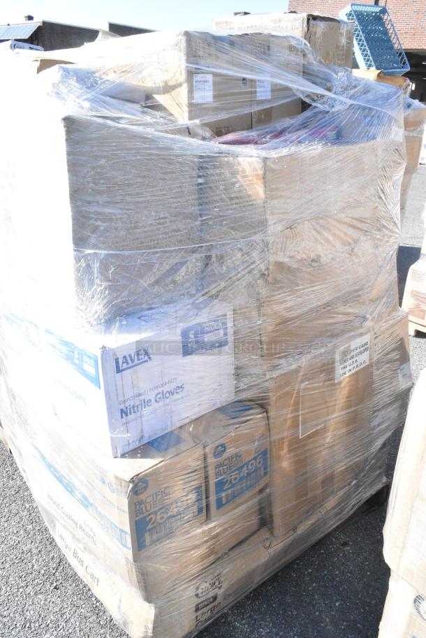 35 BRAND NEW! Boxes Including 2 Box 3941084L Lavex Powder-Free Disposable Nitrile Black 5 Mil Thick Textured Gloves - Large - 1000/Case, 109CARTLG2BK Choice Black Utility / Bussing Cart with Two Shelves - 42" x 20", 303TSC13 Acopa 11 5/8" x 8 1/2" Ivory (American White) Scalloped Edge Oval Stoneware Platter - 12/Case, 130TONG6BLK Visions 6" Black Disposable Plastic Tongs - 72/Case, 303COPMBP8 Acopa 9" Matte Black Stoneware Coupe Plate - 24/Case, 303TSC13 Acopa 11 5/8" x 8 1/2" Ivory (American White) Scalloped Edge Oval Stoneware Platter - 12/Case. 35 Times Your Bid! - Image 5 of 20