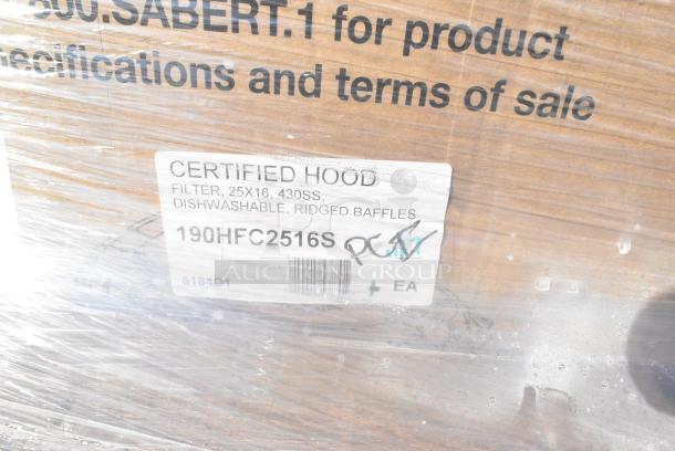 22 BRAND NEW! Boxes Including 190HFC2516S 16"(H) x 25"(W) x 2"(T) Stainless Steel Hood Filter, 176BIN21GL Baker's Lane 21 Gallon / 335 Cup White Slant Top Mobile Ingredient Storage Bin with Sliding Lid &amp; Scoop, 5532PKBK8514BK Acopa Prime 8 1/2" x 14" Black 2-View Vinyl Menu Booklet, 471SAUCHD6QT Choice 6 Qt. Aluminum Sauce Pan, 64928111W Robot Coupe 28111W 5/16" Dicing Kit, 4 Box 825ULSQRSTND Valor 11" x 7" Rectangular Pre-Seasoned Cast Iron Fajita Skillet with 14" x 10" x 4 1/2" Rustic Chestnut Finish Display Stand. 22 Times Your Bid! - Image 6 of 18