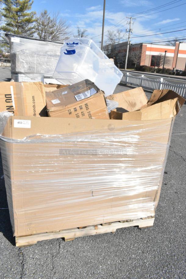 15 BRAND NEW! Boxes Including 2 Clear Bins, 612527L Choice 7" Round Foil-Laminated Board Lid - 500/Case, Shower Caps, 433TRAY300 EcoChoice 9" x 7" Molded Fiber / Pulp Rectangular Tray - 250/Case, 303BWW204 Acopa Ugoki 4 oz. Matte Black Two Compartment Melamine Sauce Dish with Ivory Rim - 12/Pack, RTP16D Cups. 15 Times Your Bid! - Image 1 of 14