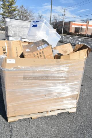 15 BRAND NEW! Boxes Including 2 Clear Bins, 612527L Choice 7" Round Foil-Laminated Board Lid - 500/Case, Shower Caps, 433TRAY300 EcoChoice 9" x 7" Molded Fiber / Pulp Rectangular Tray - 250/Case, 303BWW204 Acopa Ugoki 4 oz. Matte Black Two Compartment Melamine Sauce Dish with Ivory Rim - 12/Pack, RTP16D Cups. 15 Times Your Bid!