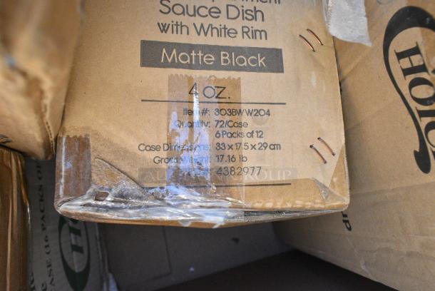 15 BRAND NEW! Boxes Including 2 Clear Bins, 612527L Choice 7" Round Foil-Laminated Board Lid - 500/Case, Shower Caps, 433TRAY300 EcoChoice 9" x 7" Molded Fiber / Pulp Rectangular Tray - 250/Case, 303BWW204 Acopa Ugoki 4 oz. Matte Black Two Compartment Melamine Sauce Dish with Ivory Rim - 12/Pack, RTP16D Cups. 15 Times Your Bid! - Image 11 of 14