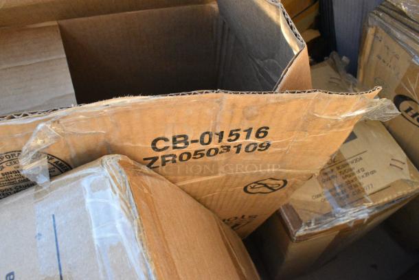 15 BRAND NEW! Boxes Including 2 Clear Bins, 612527L Choice 7" Round Foil-Laminated Board Lid - 500/Case, Shower Caps, 433TRAY300 EcoChoice 9" x 7" Molded Fiber / Pulp Rectangular Tray - 250/Case, 303BWW204 Acopa Ugoki 4 oz. Matte Black Two Compartment Melamine Sauce Dish with Ivory Rim - 12/Pack, RTP16D Cups. 15 Times Your Bid! - Image 13 of 14