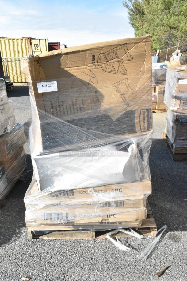 13 BRAND NEW! Boxes Including 594PSTK416 Paper Lollipop / Cake Pop Stick 4" x 5/32" - 12000/Case, 3 Box 427COSM3030B Lancaster Table & Seating Harbor Black 30" Square Outdoor Standard Height Table with Ornate Legs, 257HC2430 Lavex Pro 24" x 30" NSF Chrome Heavy-Duty Wire Shelf, 553BWTMRT08 Acopa Endure 8 oz. Tritan™ Plastic Stemless Martini Glass - 12/Pack, 600PUD1611 Regency 16" x 12" Beer Case / Multi-Purpose Solid-Surface Dolly. 13 Times Your Bid! - Image 1 of 13