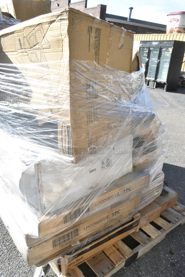 13 BRAND NEW! Boxes Including 594PSTK416 Paper Lollipop / Cake Pop Stick 4" x 5/32" - 12000/Case, 3 Box 427COSM3030B Lancaster Table & Seating Harbor Black 30" Square Outdoor Standard Height Table with Ornate Legs, 257HC2430 Lavex Pro 24" x 30" NSF Chrome Heavy-Duty Wire Shelf, 553BWTMRT08 Acopa Endure 8 oz. Tritan™ Plastic Stemless Martini Glass - 12/Pack, 600PUD1611 Regency 16" x 12" Beer Case / Multi-Purpose Solid-Surface Dolly. 13 Times Your Bid! - Image 2 of 13