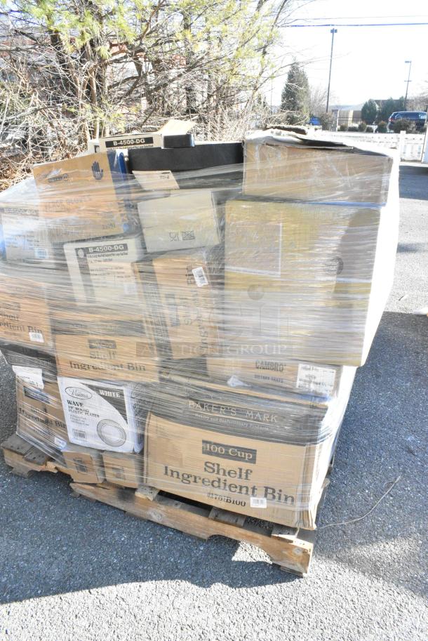 32 BRAND NEW! Boxes Including 7 176IB40 BIN INGREDIENT 40 CUPS NSF, 2 GALLON BAKER'S MARK - From Kit 176IBSE860WC, 347RP10WHSS Visions Wave 10" White Plastic Plate - 144/Case, 176IB100 BIN INGREDIENT 100 CUPS NSF, 6 GALLON BAKER'S MARK, 475WHTRDOLLY Lavex Black Trainable Slim Trash Can Dolly, 303TBS14 Acopa 13 1/4" x 10 1/8" Brown Speckle Narrow Rim Oval Stoneware Platter - 12/Case. 32 Times Your Bid! - Image 3 of 14