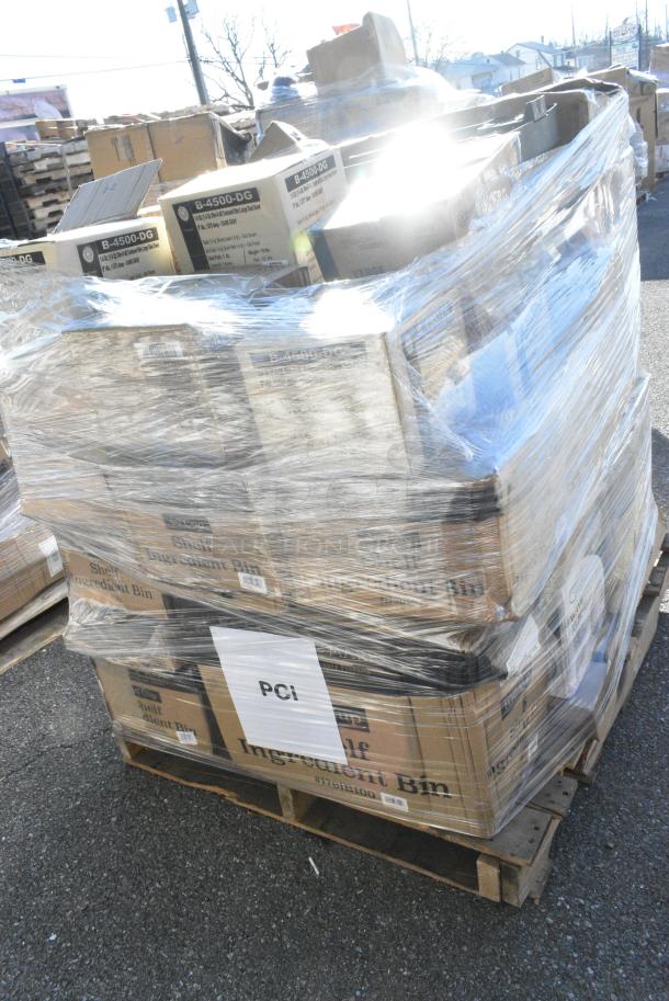 32 BRAND NEW! Boxes Including 7 176IB40 BIN INGREDIENT 40 CUPS NSF, 2 GALLON BAKER'S MARK - From Kit 176IBSE860WC, 347RP10WHSS Visions Wave 10" White Plastic Plate - 144/Case, 176IB100 BIN INGREDIENT 100 CUPS NSF, 6 GALLON BAKER'S MARK, 475WHTRDOLLY Lavex Black Trainable Slim Trash Can Dolly, 303TBS14 Acopa 13 1/4" x 10 1/8" Brown Speckle Narrow Rim Oval Stoneware Platter - 12/Case. 32 Times Your Bid! - Image 4 of 14
