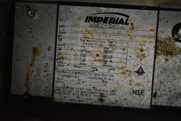 Imperial IR-4 Stainless Steel Commercial Natural Gas Powered 4 Burner Range w/ Oven and Back Splash. - Image 6 of 6