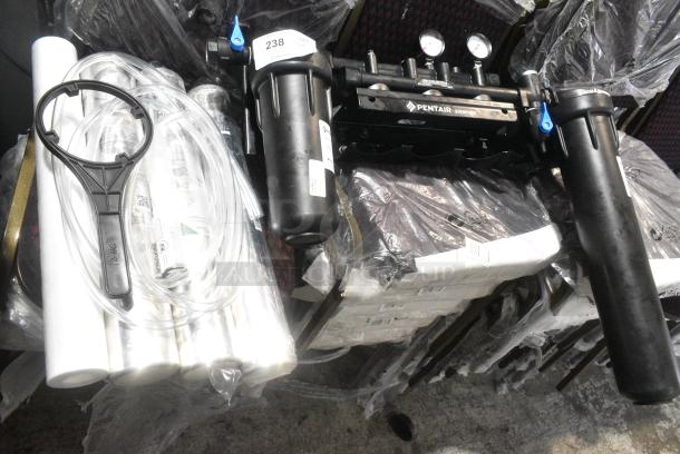 ALL ONE MONEY! Lot of BRAND NEW SCRATCH AND DENT!  Water Filtration System Including 3 EV9612-56 Cartridges, 2 Pentair Cartridge Holder, Pentair Water Filtration Base. - Image 1 of 16