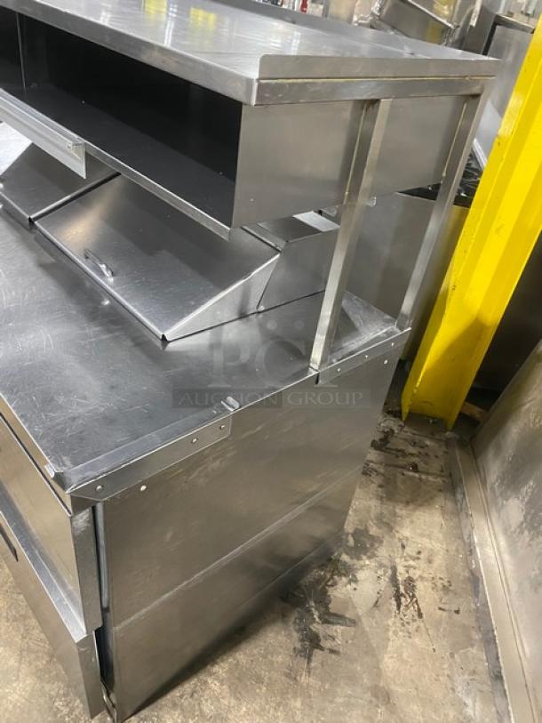 Delfield Commercial Stainless Steel 4 Drawer Refrigerated Mega Top Salad/Sandwich Prep Table! With Enclosed Storage Base Type Shelf & Aluminum Order Rack Overhead! Model: UCD4464N-12-DD5 SN: 1111152001256! 115V 1Phase! - Image 2 of 10
