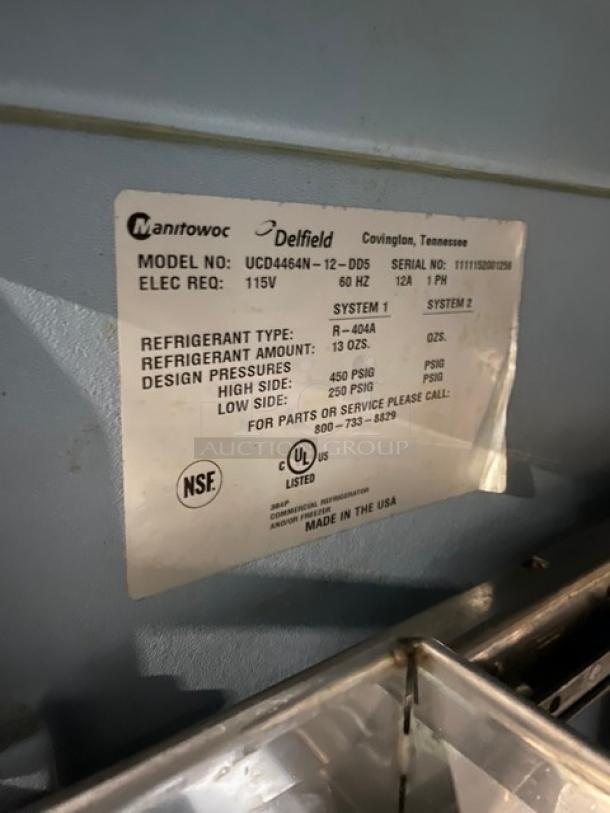Delfield Commercial Stainless Steel 4 Drawer Refrigerated Mega Top Salad/Sandwich Prep Table! With Enclosed Storage Base Type Shelf & Aluminum Order Rack Overhead! Model: UCD4464N-12-DD5 SN: 1111152001256! 115V 1Phase! - Image 7 of 10